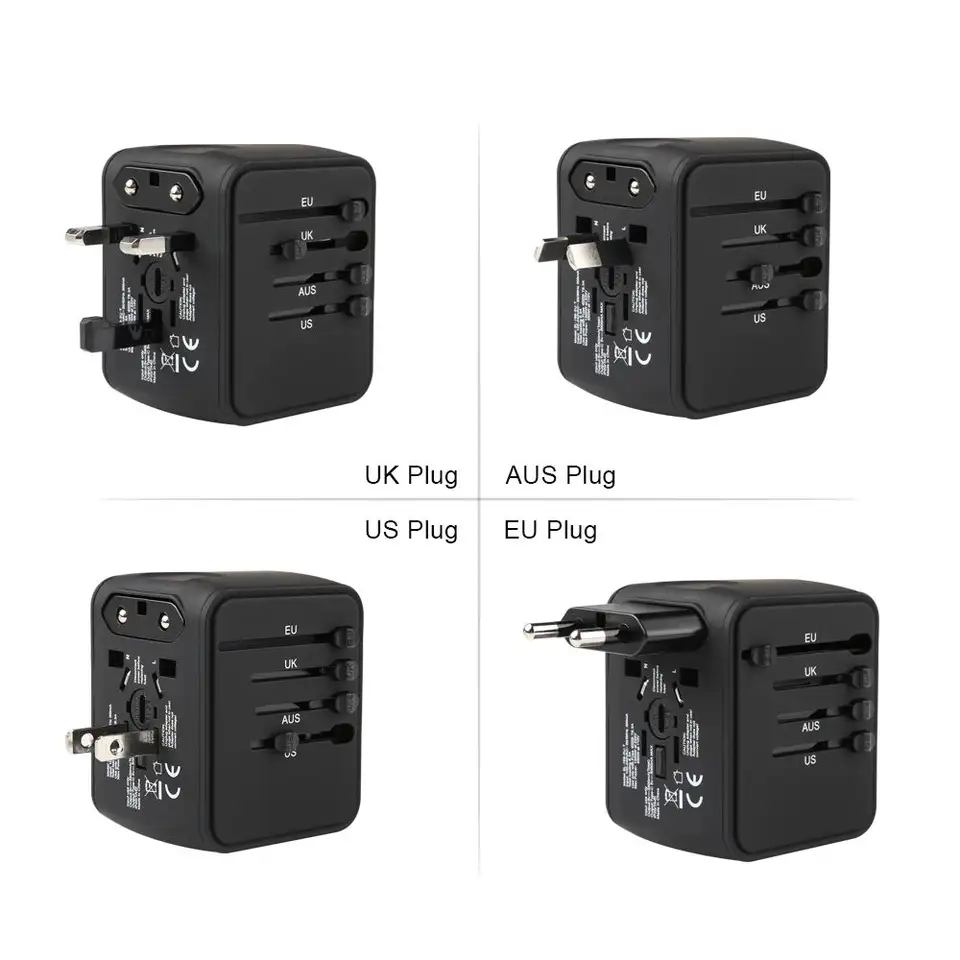 Travel Adapter,Universal Travel Adapter - 3 USB + 1 Type C in One Travel Charger with UK/US/AUS/EU Plugs and Socket, International Power Adapter Wall Charger (Type-c Black)