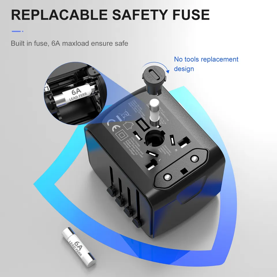 Travel Adapter,Universal Travel Adapter - 3 USB + 1 Type C in One Travel Charger with UK/US/AUS/EU Plugs and Socket, International Power Adapter Wall Charger (Type-c Black)