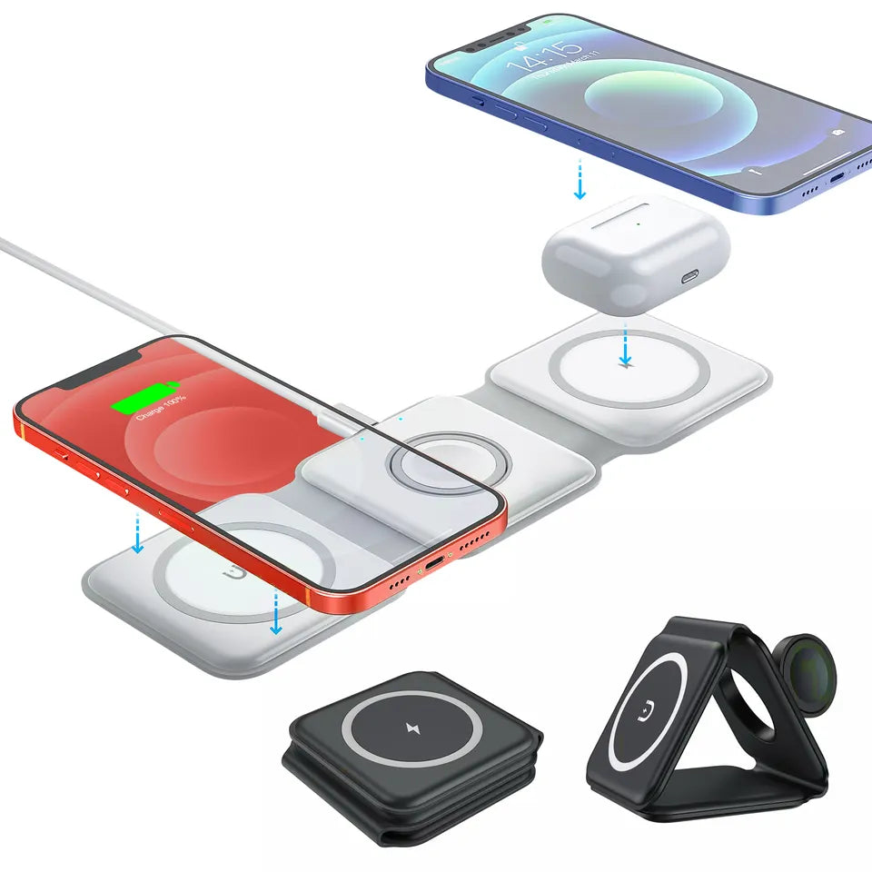 3 in 1 Wireless Charging Station, Foldable Wireless Charger Magnetic Fast Wireless Charging Pad