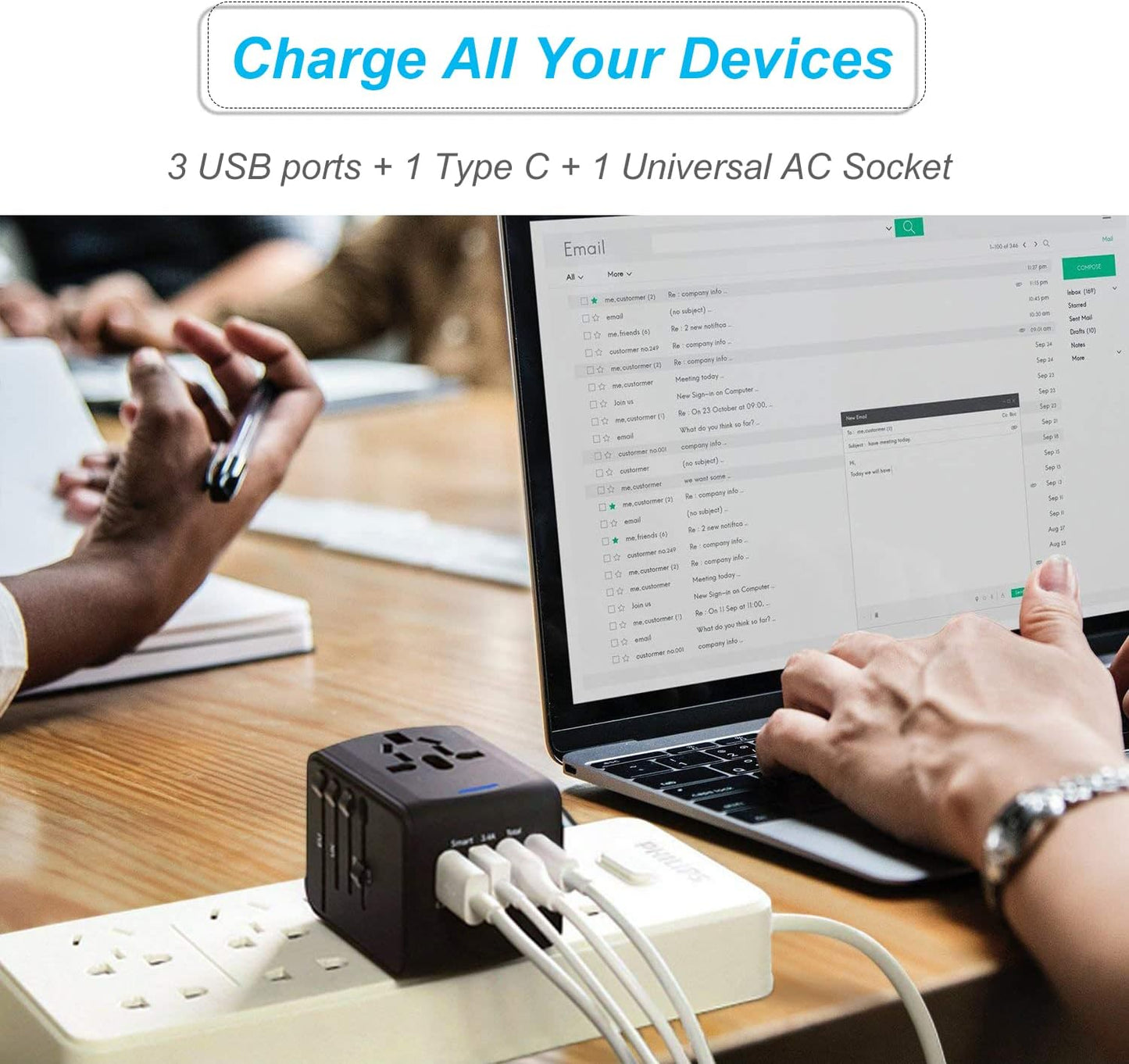 Travel Adapter,Universal Travel Adapter - 3 USB + 1 Type C in One Travel Charger with UK/US/AUS/EU Plugs and Socket, International Power Adapter Wall Charger (Type-c Black)