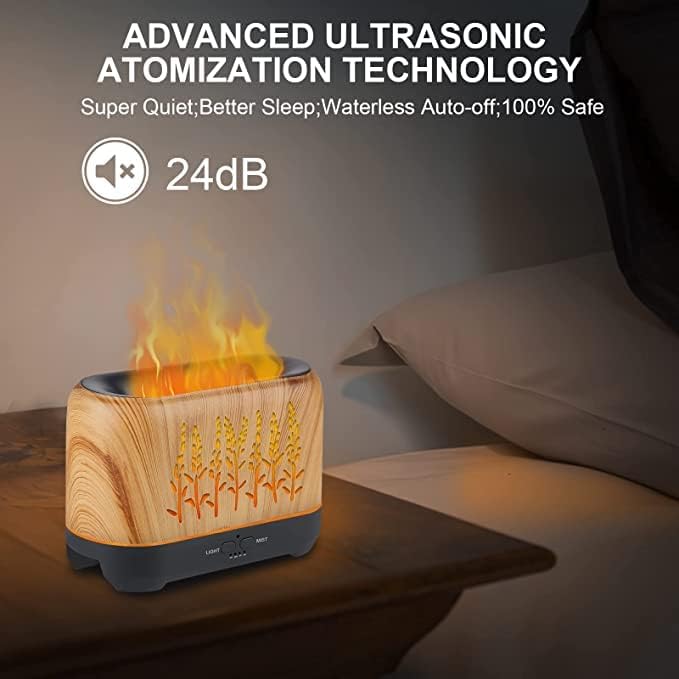 Ultrasonic Flame Diffuser, 24V Remote Control Essential Oil Diffuser, 3 Mode Aromatherapy Mist Sprayer Air Freshener for Home & Office Humidifier (Wood)