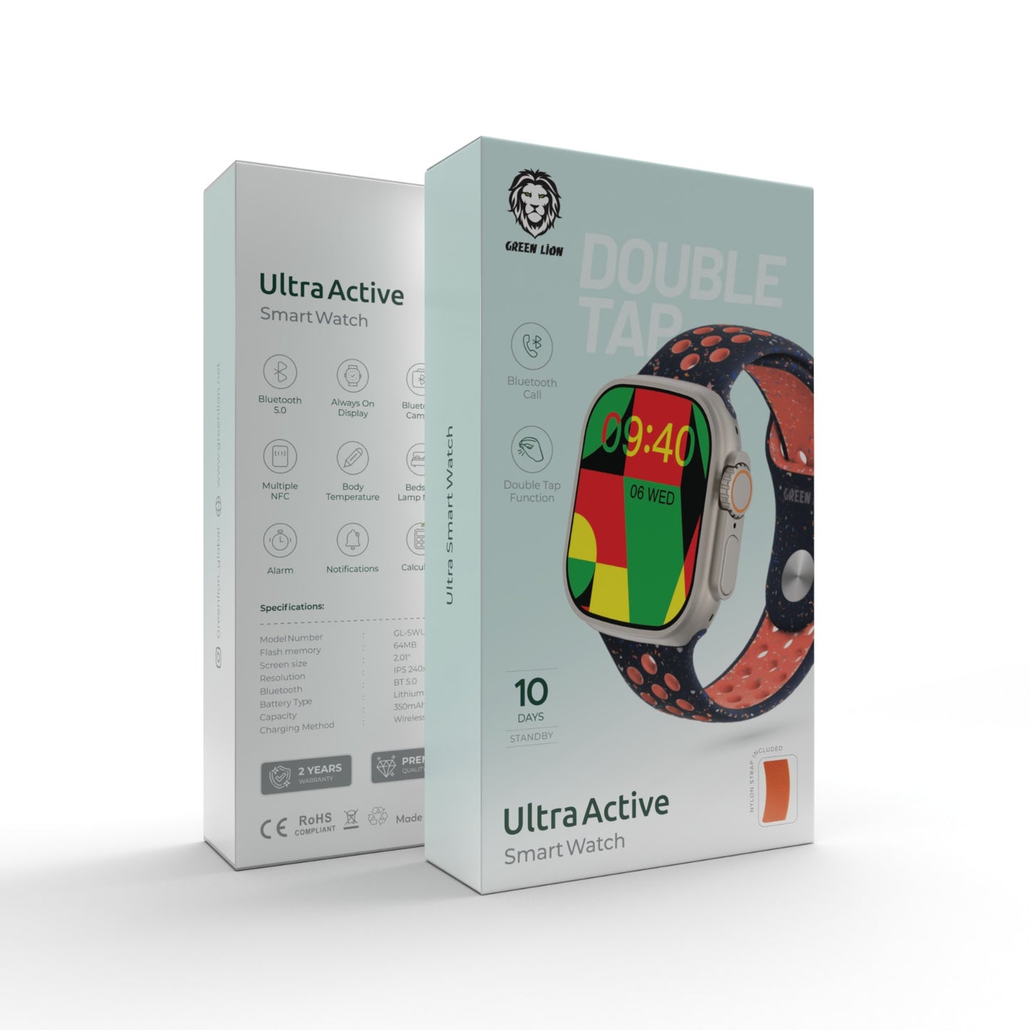 Green Lion Ultra Active Smart Watch - Titanium -Blue Flame Nike Sport+ Nylon Orange