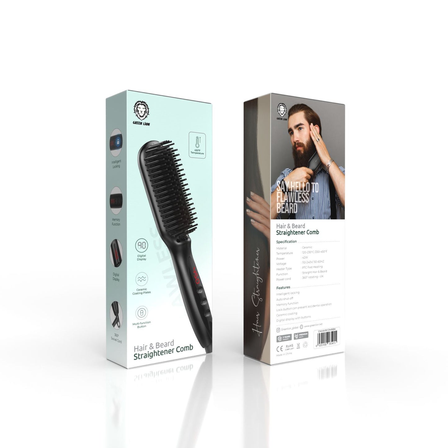 Green Lion Hair & Beard Straightener Comb -Black