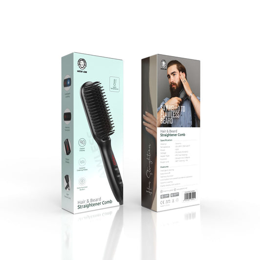 Green Lion Hair & Beard Straightener Comb -Black