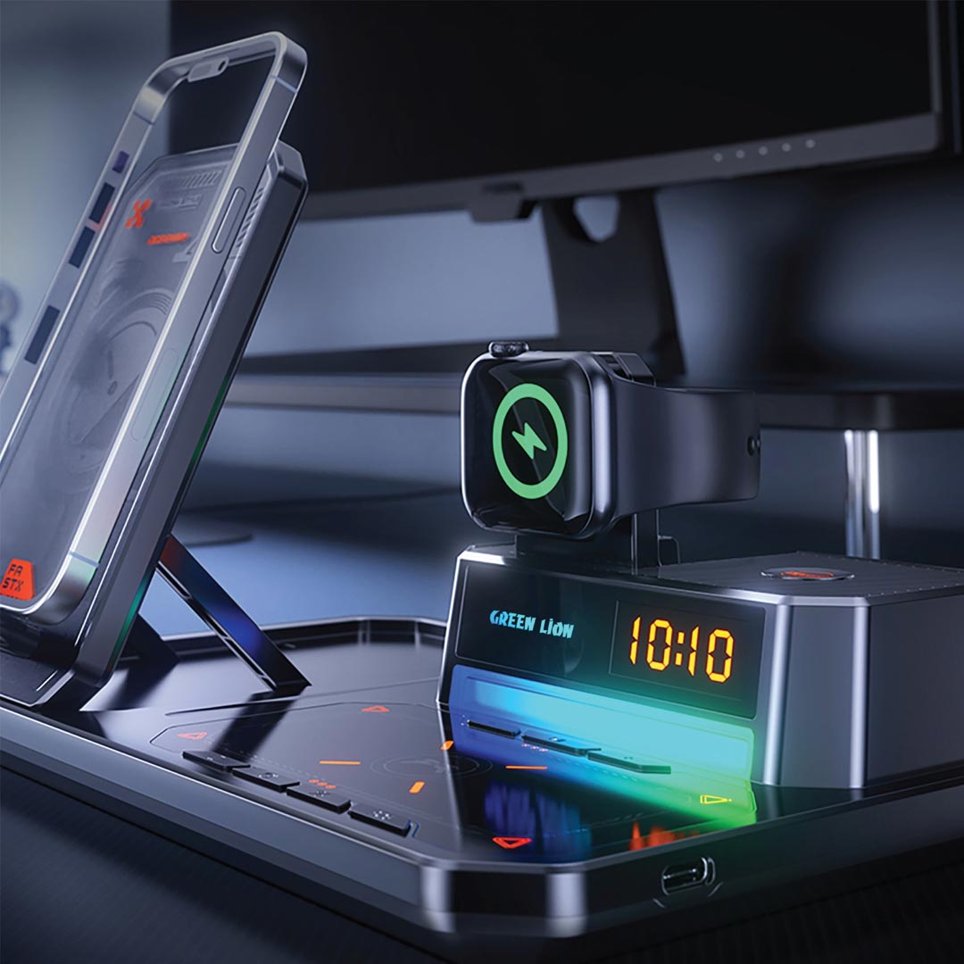 Green Lion 6 in 1 Multifunctional Wireless Charger - Black