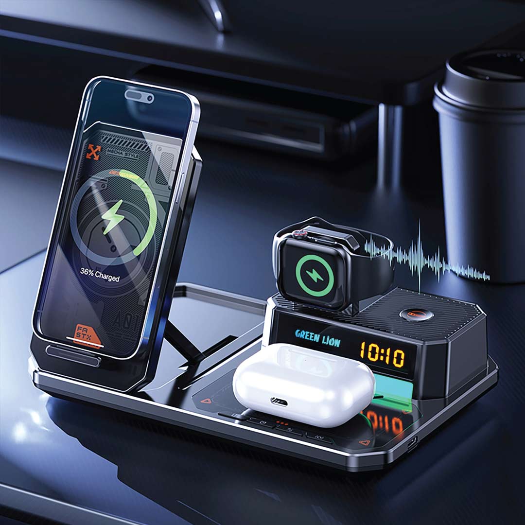 Green Lion 6 in 1 Multifunctional Wireless Charger - Black