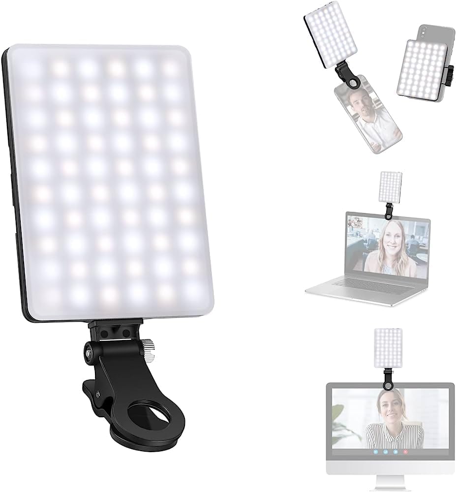 LED Selfie Light with Front & Back Phone Clip, High Power 80LED 2000mAh Rechargeable CRI 95+, 3 Light Modes