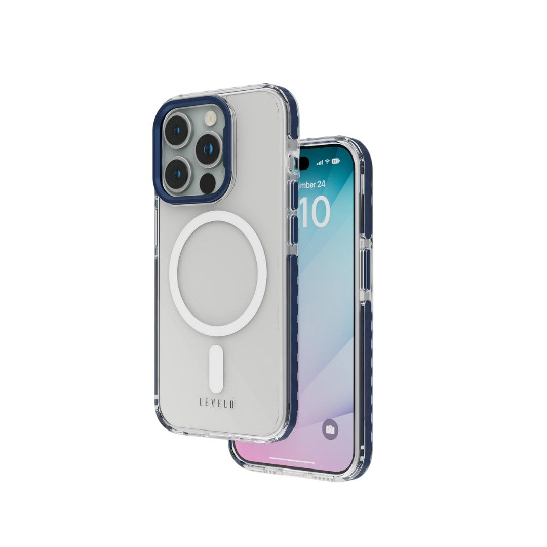 Levelo FlexiGuard Transparent Case for iPhone 15 Pro Max - Blue