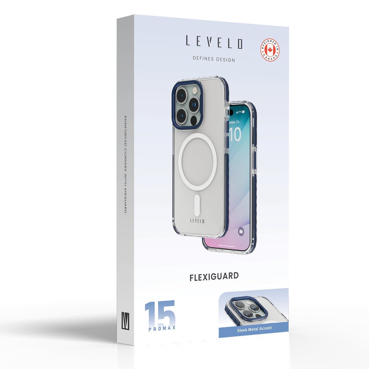 Levelo FlexiGuard Transparent Case for iPhone 15 Pro Max - Blue