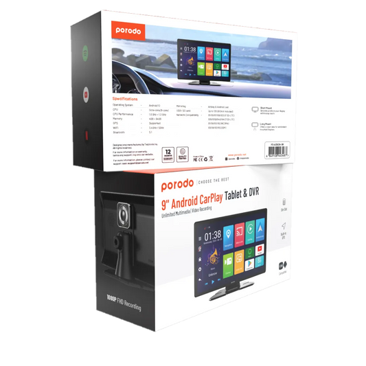 Porodo 9" Android Carplay Tablet & DVR Unlimited Multimedia & Video Recording