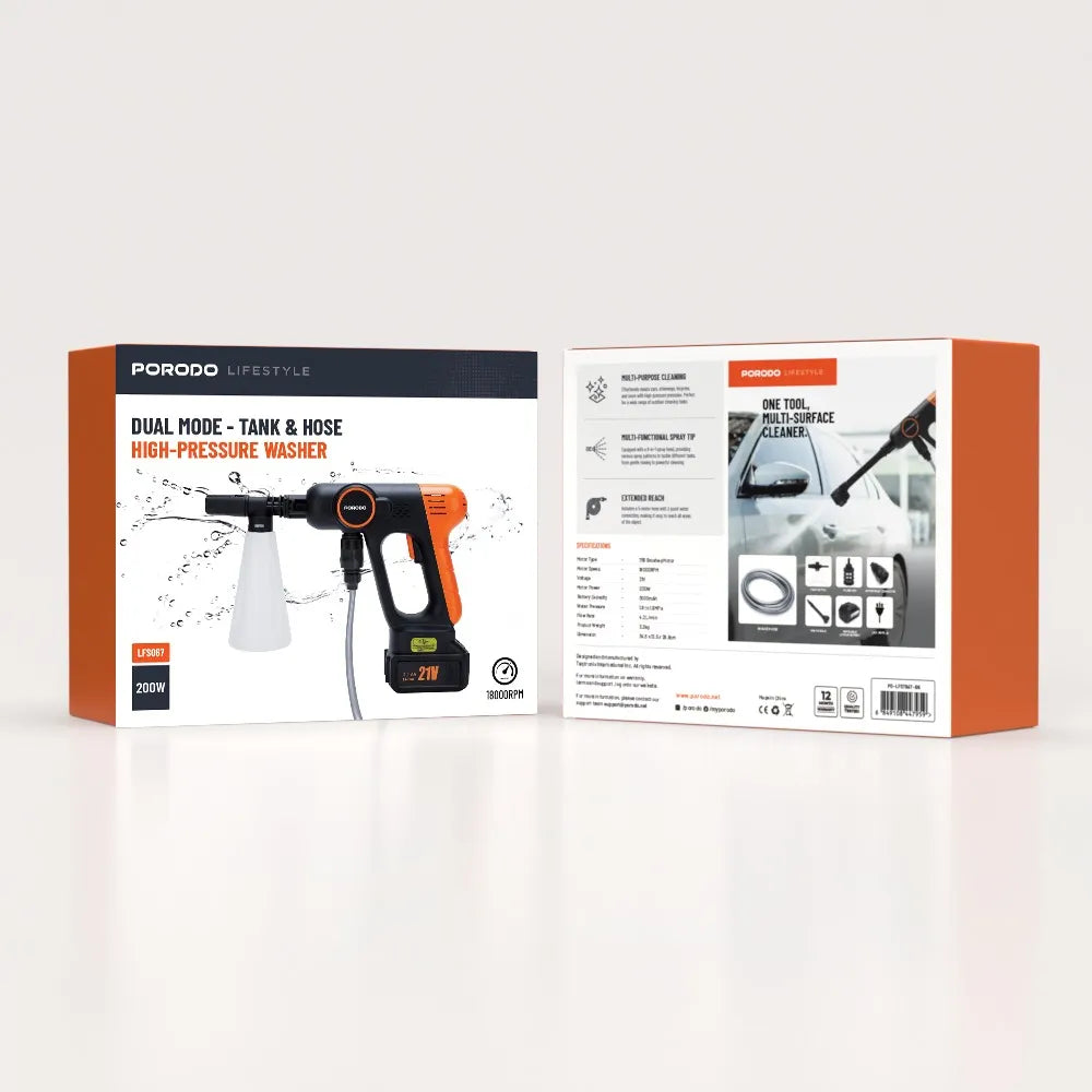 Porodo Lifestyle Dual Mode - Tank & Hose High-Pressure Washer 3000MAH