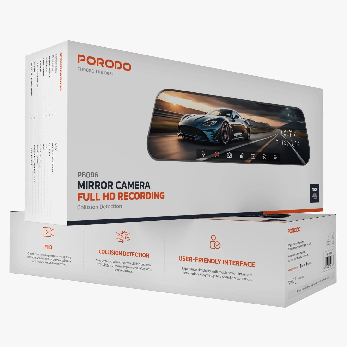 Porodo Mirror Camera Full HD Recording
