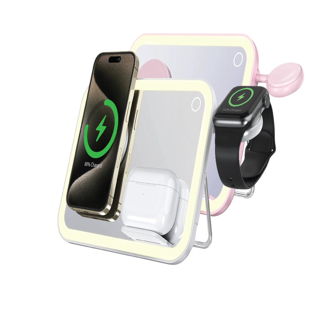 Porodo Multi-Device Wireless Charging Mirror With Lights