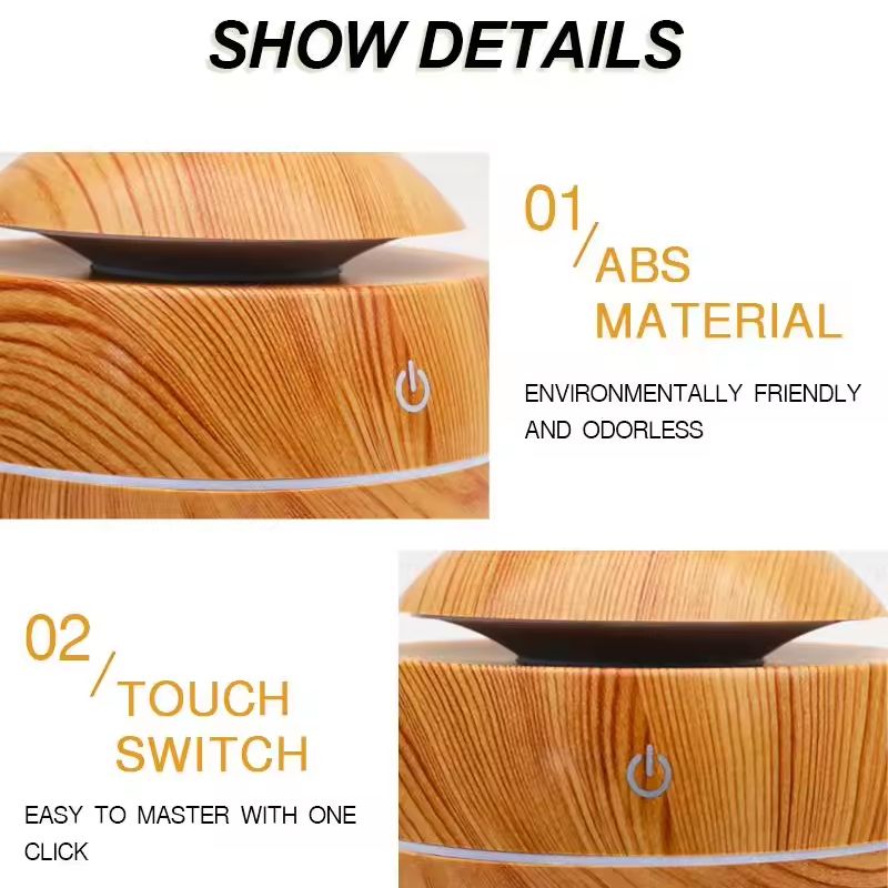 Essential Oil Diffuser Wood Grain Cool Mist Air Humidifier USB Air Humidifier Wood Grain Air Purifier with LED Light for Office Home Car
