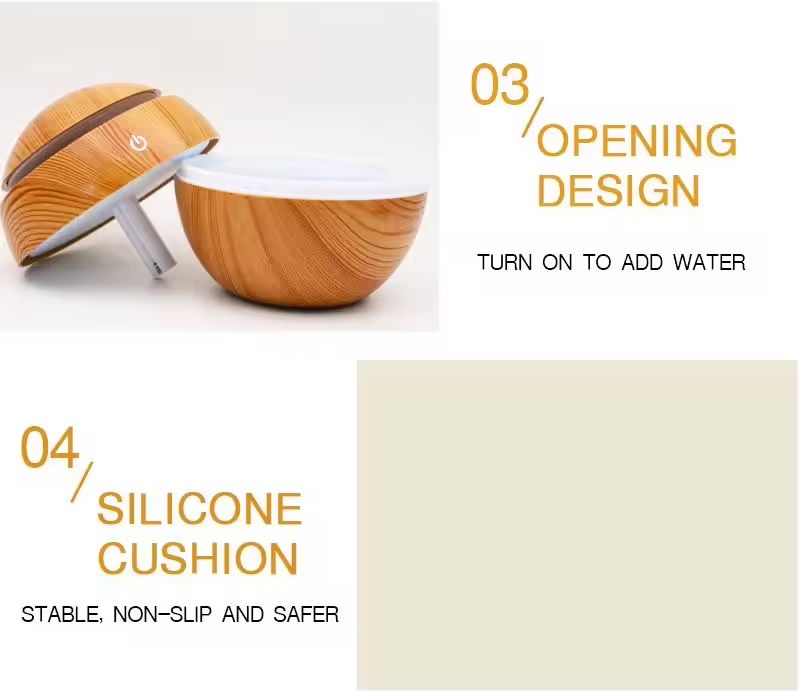 Essential Oil Diffuser Wood Grain Cool Mist Air Humidifier USB Air Humidifier Wood Grain Air Purifier with LED Light for Office Home Car