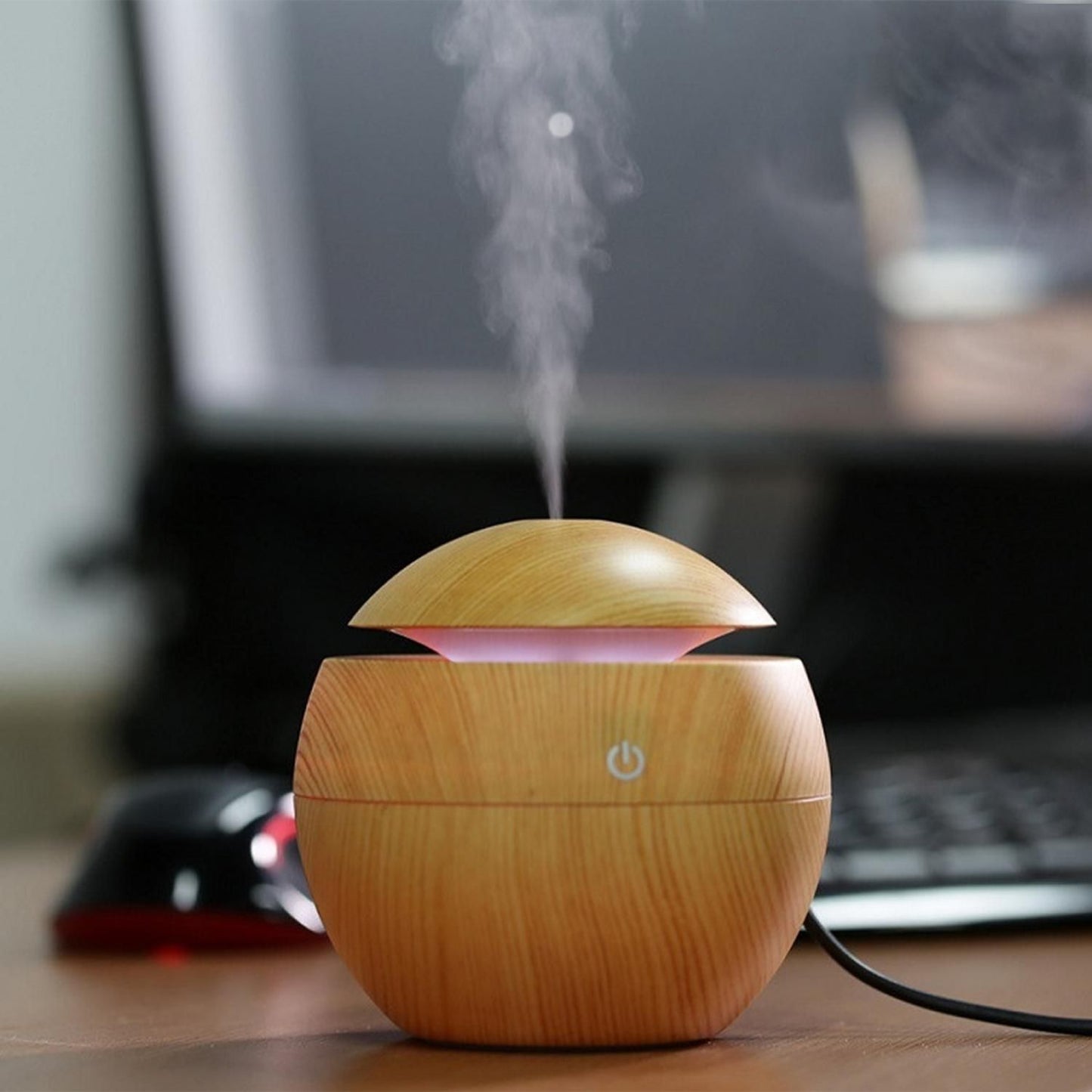 Essential Oil Diffuser Wood Grain Cool Mist Air Humidifier USB Air Humidifier Wood Grain Air Purifier with LED Light for Office Home Car