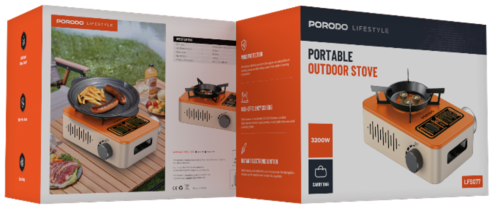 Porodo Lifestyle Portable Outdoor Stove - Orange/Beige