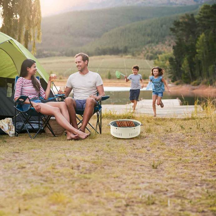 Porodo Lifestyle Camping Mini Outdoor Round BBQ/Charcoal Grill - Light Brown