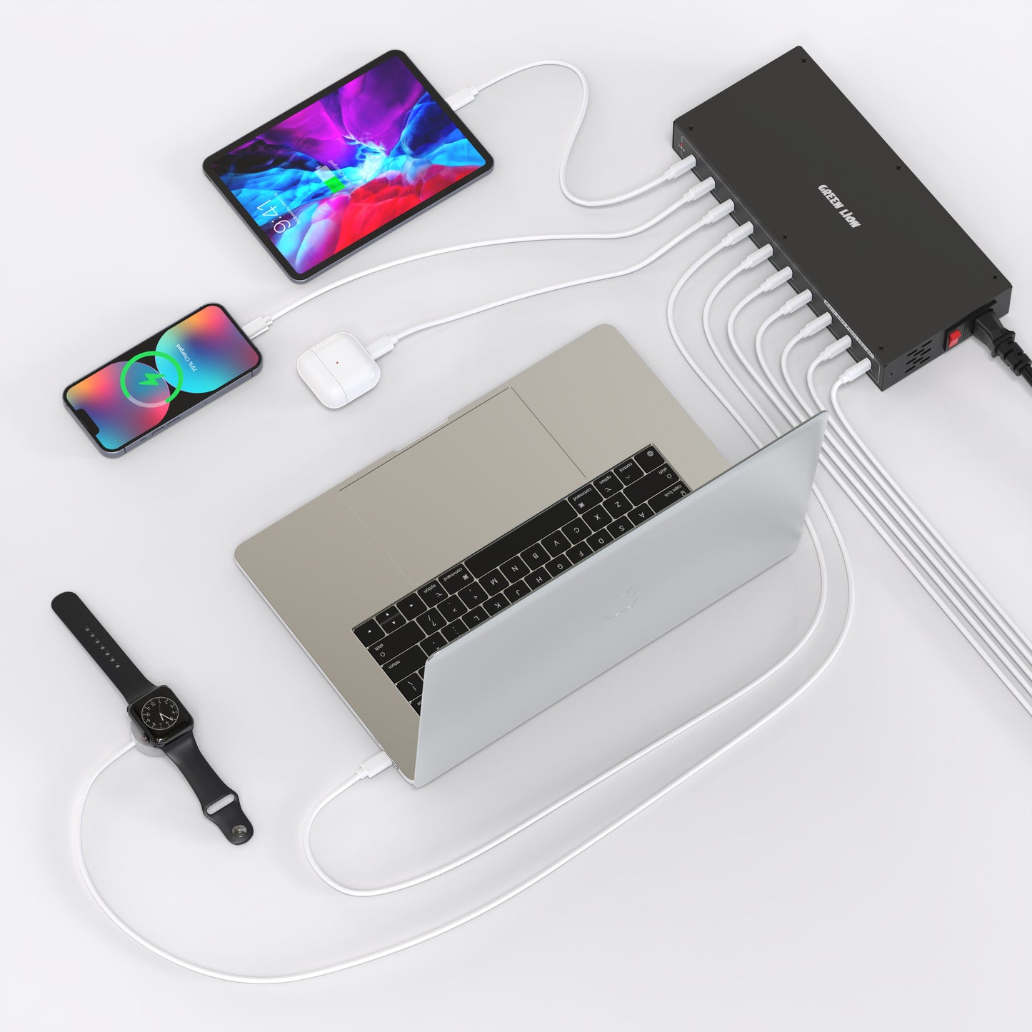 محطة شحن جرين ليون بي دي متعددة المنافذ، 10، 200 وات، أسود