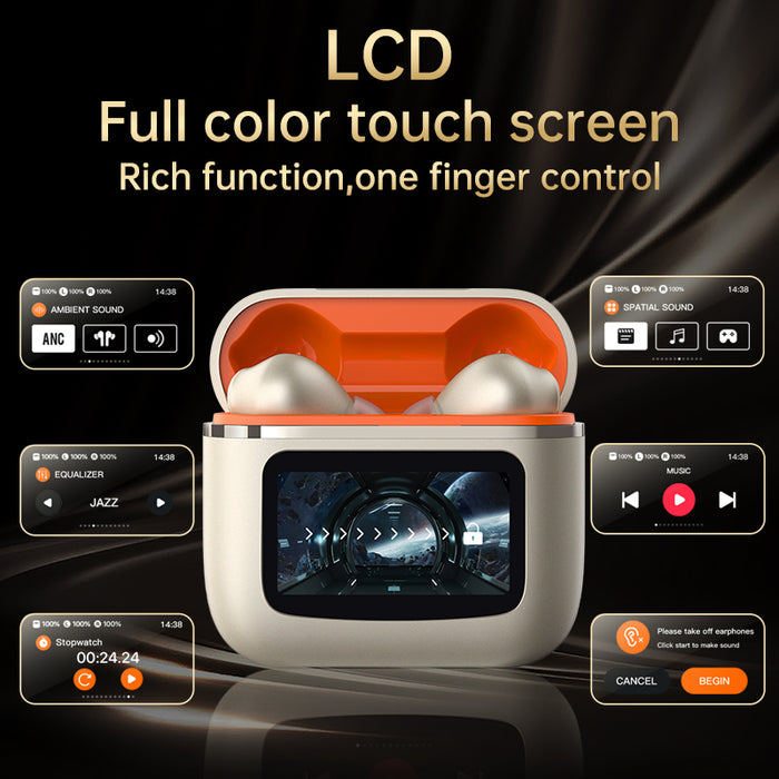 Green Lion Touchwave ANC Wireless Earbuds With LCD Touch Screen Black