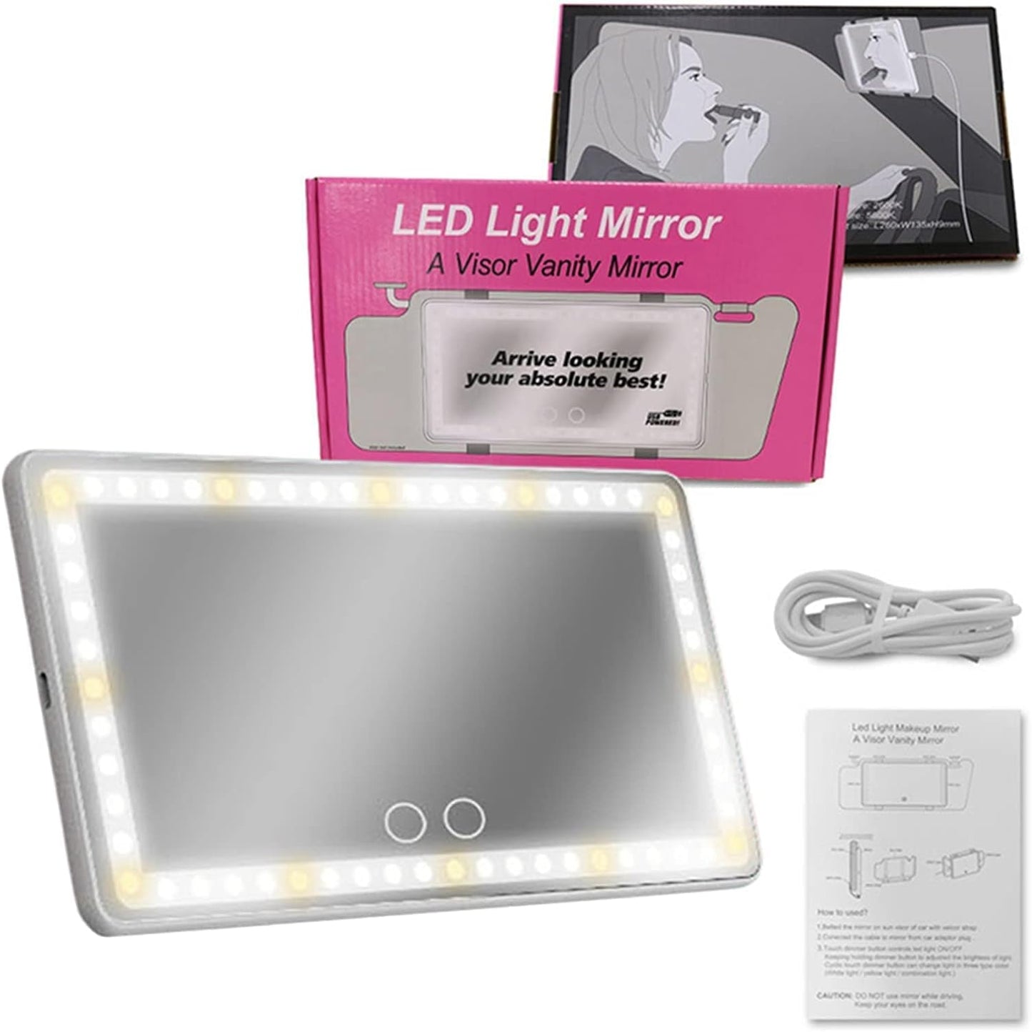 Car Visor Vanity Mirror With Led Lights