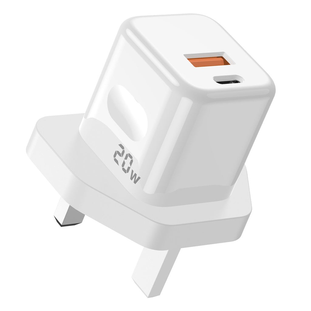 Porodo Blue Wall Charger 1PD TypeC and 1QC TypeA UK PD 20W White