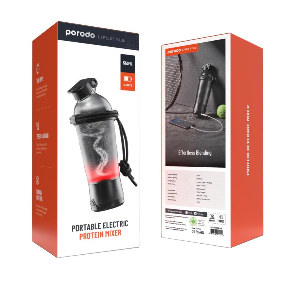 Porodo LifeStyle Portable Electric Protein Mixer Black