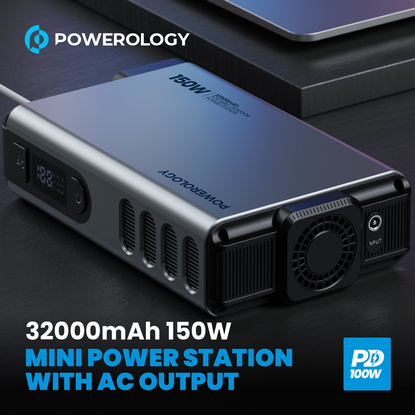Powerology Mini Power Station with AC Output 150W 32000mAh PD 100W