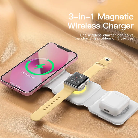 3 in 1 Wireless Charging Station, Foldable Wireless Charger Magnetic Fast Wireless Charging Pad