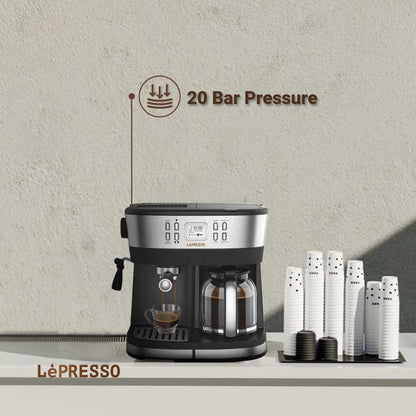 ماكينة صنع القهوة والإسبريسو من LePresso Dual Brew - باللون الأسود