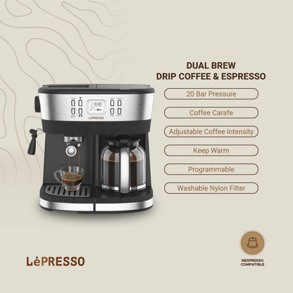 ماكينة صنع القهوة والإسبريسو من LePresso Dual Brew - باللون الأسود