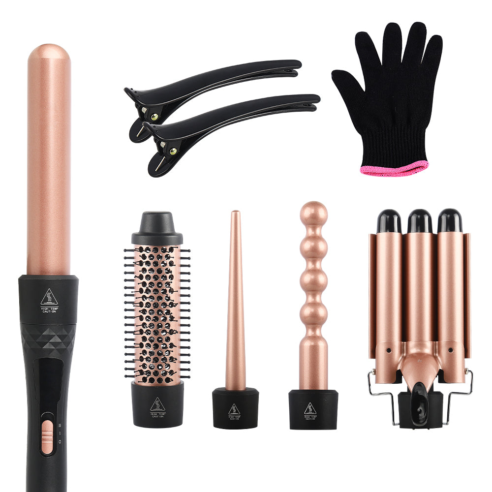 Curling Wand Set, 5-IN-1 Hair Curler Iron, Professional Curling Wand Set, Instant Heat Up Hair Curler with 5 Interchangeable Ceramic Barrels