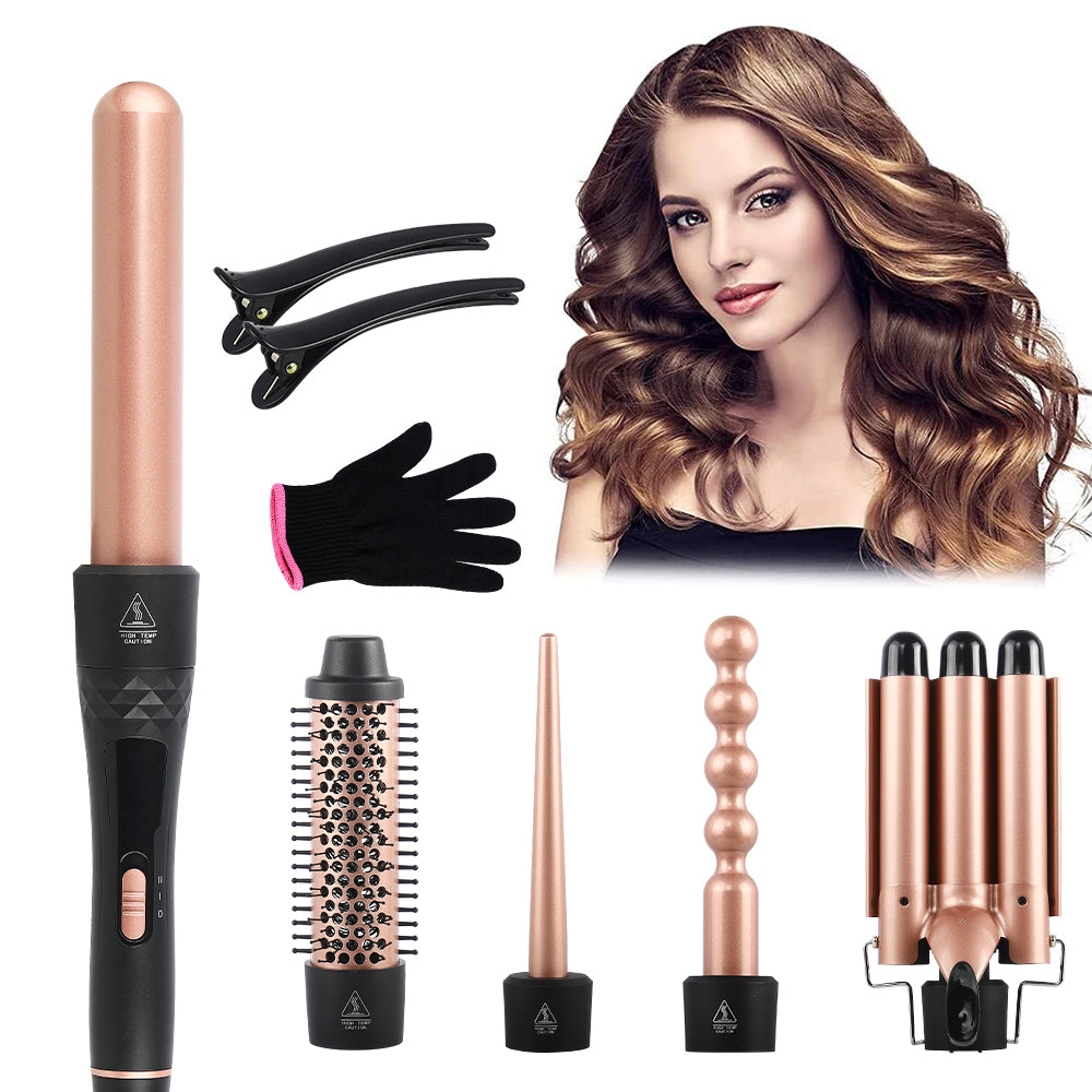 Curling Wand Set, 5-IN-1 Hair Curler Iron, Professional Curling Wand Set, Instant Heat Up Hair Curler with 5 Interchangeable Ceramic Barrels