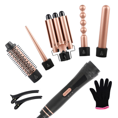 Curling Wand Set, 5-IN-1 Hair Curler Iron, Professional Curling Wand Set, Instant Heat Up Hair Curler with 5 Interchangeable Ceramic Barrels