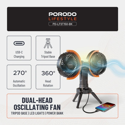 Porodo Lifestyle Dual-Head Oscillating Fan