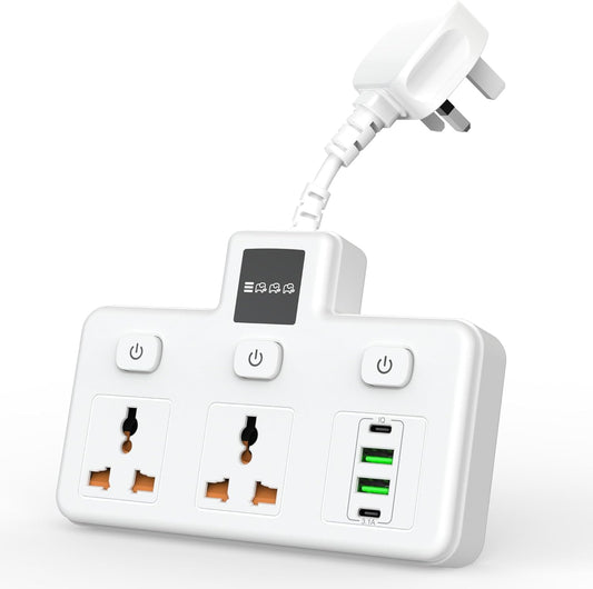 Extension Socket,2-Outlet Multi Plug with 4 USB Power Extension