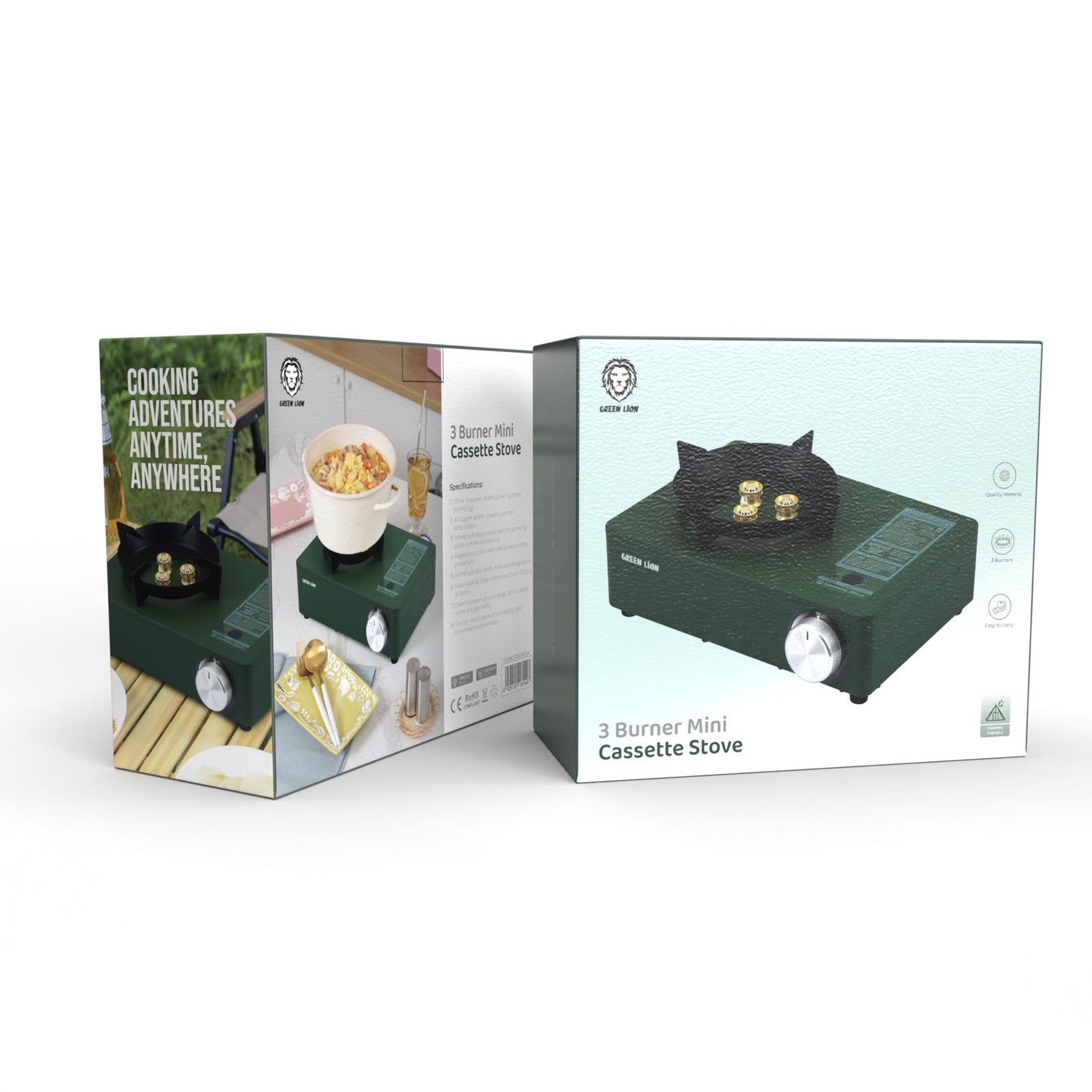 Green Lion 3 Mini Burner Cassette Stove ( Windproof Style ) -Green