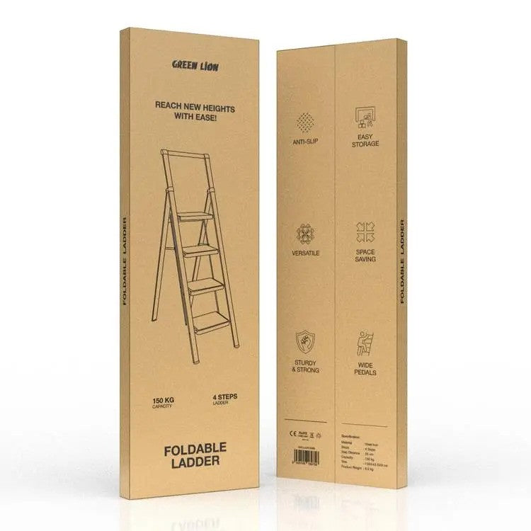 Green Lion Foldable Ladder with Wide Pedals, 25cm Step Distance