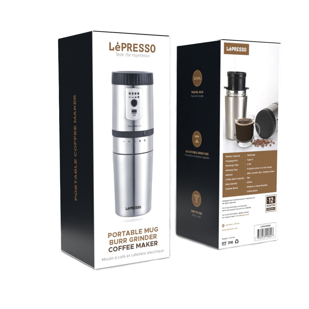 LePresso Portable Mug Burr Grinder Coffee Maker