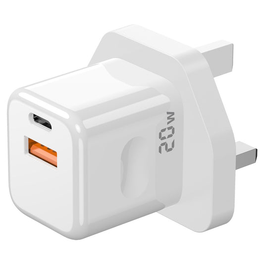 Porodo Blue Wall Charger 1PD TypeC and 1QC TypeA UK PD 20W White