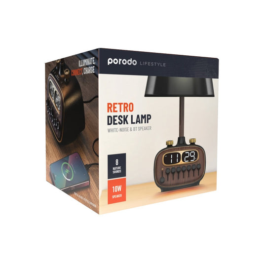 Porodo Lifestyle Retro Desk Lamp with White Noise and Bluetooth Speaker - Black